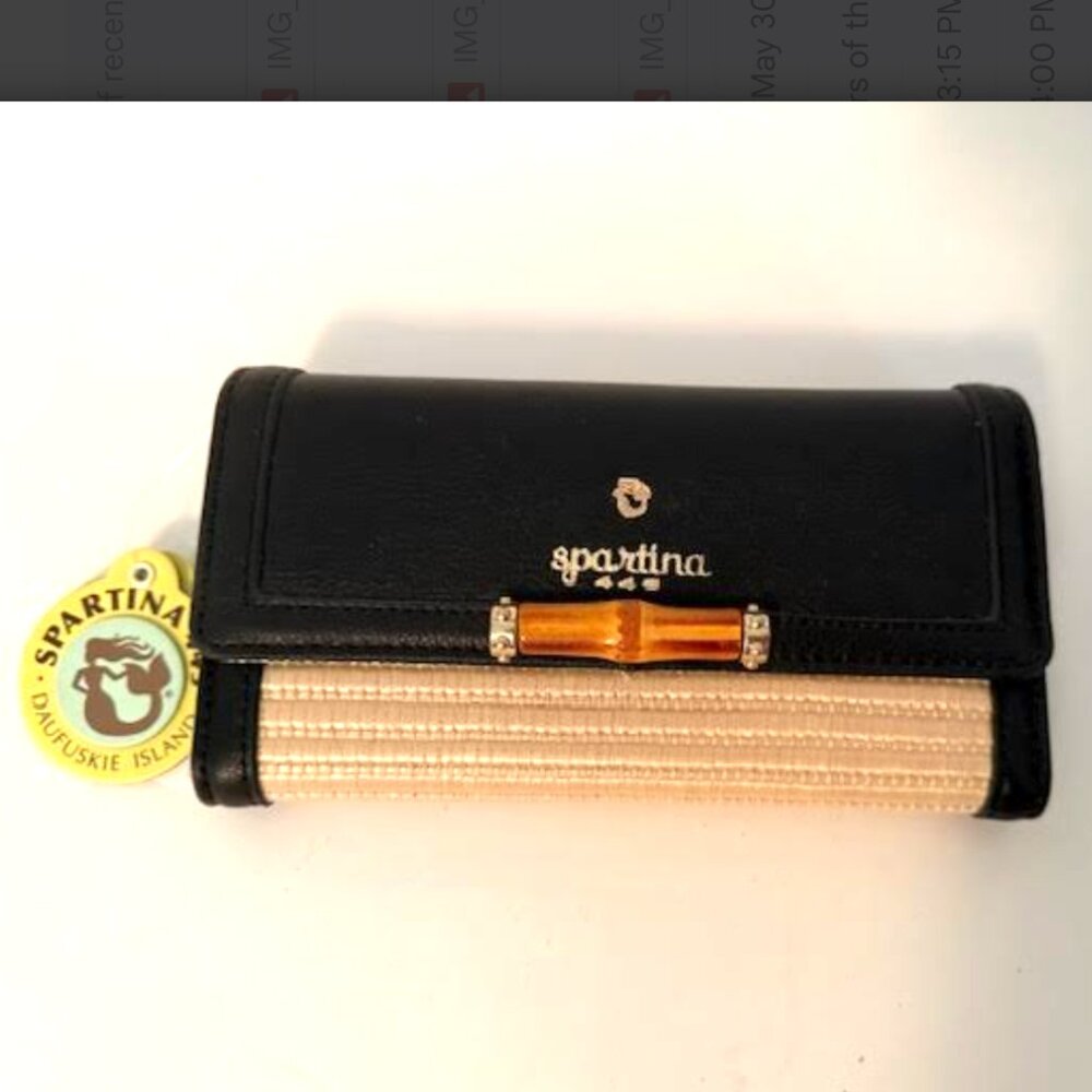Spartina 449 NWT Bamboo Chic Ebony Wallet Black Clutch Purse Boutique Leather